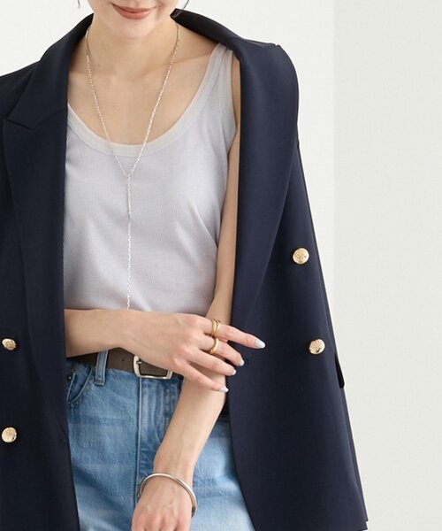 RIVE DROITE（リヴドロワ）の「【フェミニンなムードを演出】チュールリブタンクトップ（キャミソール・レディース・ピンク/オフホワイト/ブラック/サックスブルー・FREE）」の4枚目の写真