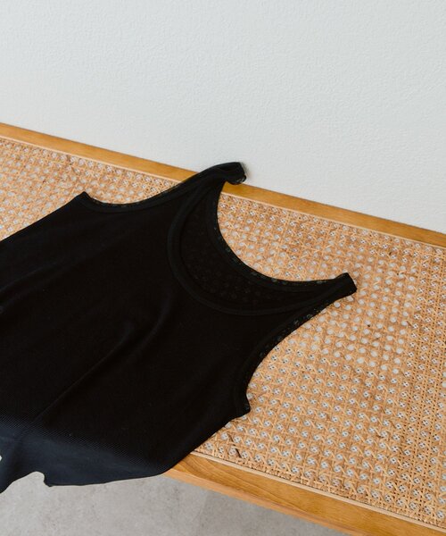 RIVE DROITE（リヴドロワ）の「【フェミニンなムードを演出】チュールリブタンクトップ（キャミソール・レディース・ピンク/オフホワイト/ブラック/サックスブルー・FREE）」の20枚目の写真