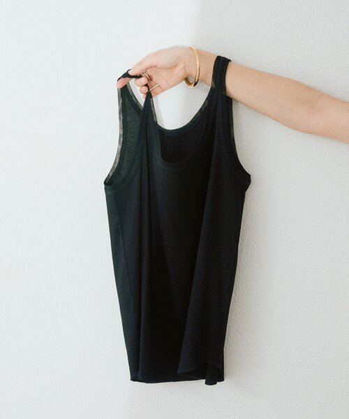 RIVE DROITE（リヴドロワ）の「【フェミニンなムードを演出】チュールリブタンクトップ（キャミソール・レディース・ピンク/オフホワイト/ブラック/サックスブルー・FREE）」の17枚目の写真