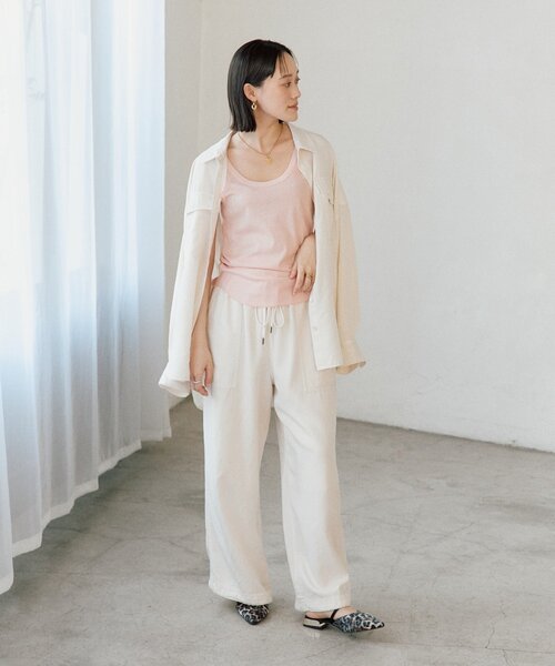 RIVE DROITE（リヴドロワ）の「【フェミニンなムードを演出】チュールリブタンクトップ（キャミソール・レディース・ピンク/オフホワイト/ブラック/サックスブルー・FREE）」の10枚目の写真