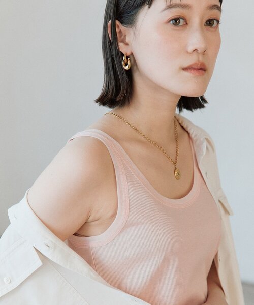 RIVE DROITE（リヴドロワ）の「【フェミニンなムードを演出】チュールリブタンクトップ（キャミソール・レディース・ピンク/オフホワイト/ブラック/サックスブルー・FREE）」の15枚目の写真