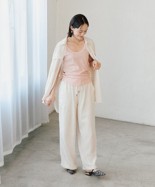 RIVE DROITE（リヴドロワ）の「【フェミニンなムードを演出】チュールリブタンクトップ（キャミソール・レディース・オフホワイト/サックスブルー/ブラック/ピンク・FREE）」の10枚目の写真