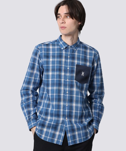 Psycho Bunny(サイコバニー)の「60'sアーカイブ ボタンダウンチェックシャツ(シャツ/ブラウス・メンズ・ブルー/ブラック・LARGE/MEDIUM/X-LARGE)」の1枚目の写真