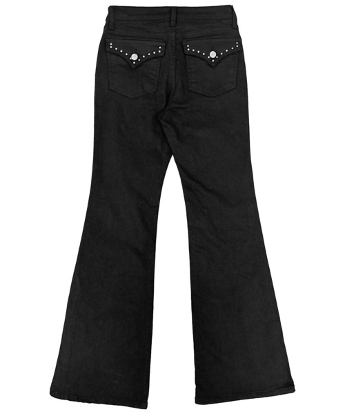 FOLLOWIN（フォロウィン）の「スタッズポイント フレアパンツ（デニムパンツ・レディース・ブラック・SMALL/MEDIUM/LARGE）」の14枚目の写真