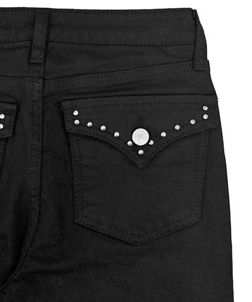 FOLLOWIN（フォロウィン）の「スタッズポイント フレアパンツ（デニムパンツ・レディース・ブラック・SMALL/MEDIUM/LARGE）」の16枚目の写真