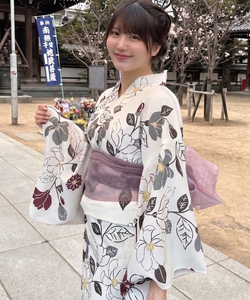 セール】2点セット 《帯+浴衣》 浴衣 大胆な花柄で華やかに！（浴衣
