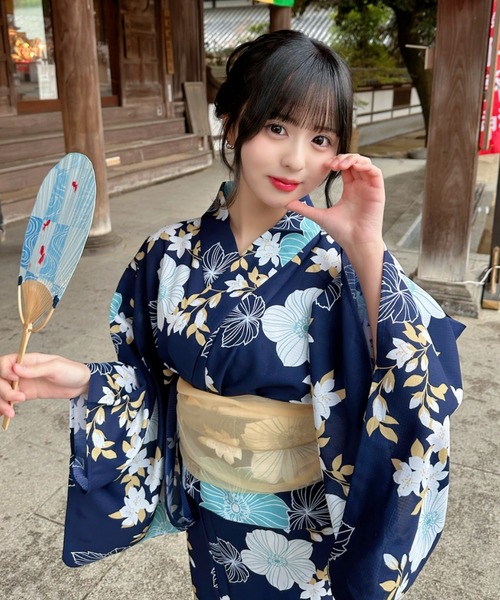 着物・浴衣 OWL セール】2点セット 《帯+浴衣》 浴衣 大胆な花柄で華やかに！（浴衣