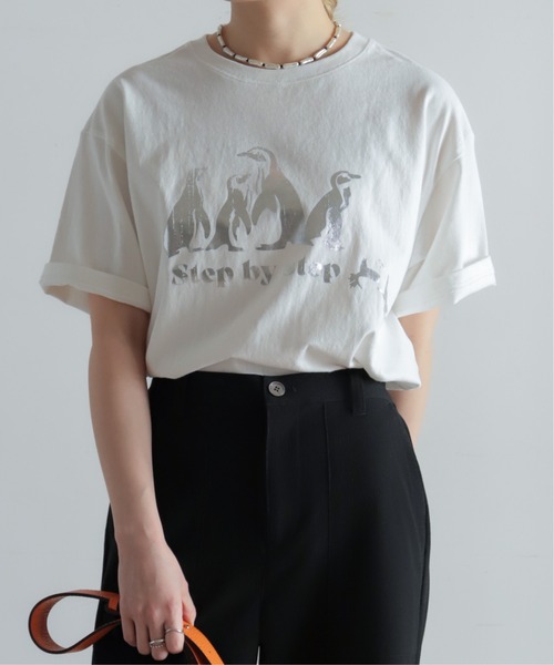 NOMBRE IMPAIR(ノンブルアンペール)の「ペンギン箔プリント 半袖TEE(Tシャツ/カットソー・レディース・ホワイト/チャコールグレー・FREE)」の16枚目の写真