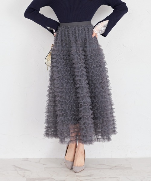 tocco closet(トッコ クローゼット)の「【ZOZO限定】ボリュームチュールフリルスカート(スカート・レディース・ブラック/アイボリー/グレー・M)」の3枚目の写真