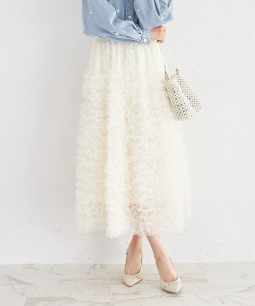 tocco closet(トッコ クローゼット)の「【ZOZO限定】ボリュームチュールフリルスカート(スカート・レディース・ブラック/アイボリー/グレー・M)」の1枚目の写真