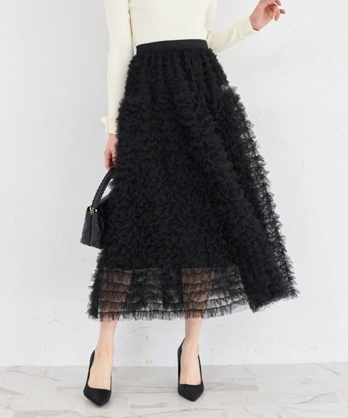 tocco closet(トッコ クローゼット)の「【ZOZO限定】ボリュームチュールフリルスカート(スカート・レディース・ブラック/アイボリー/グレー・M)」の2枚目の写真