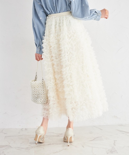 tocco closet(トッコ クローゼット)の「【ZOZO限定】ボリュームチュールフリルスカート(スカート・レディース・ブラック/アイボリー/グレー・M)」の8枚目の写真