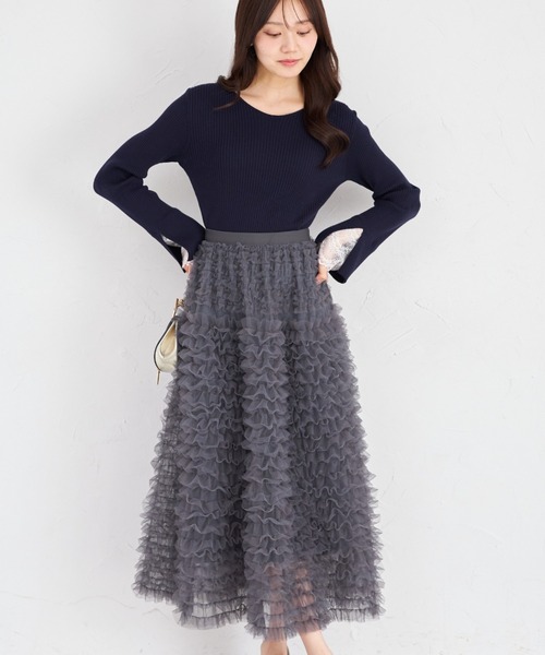 tocco closet(トッコ クローゼット)の「【ZOZO限定】ボリュームチュールフリルスカート(スカート・レディース・ブラック/アイボリー/グレー・M)」の21枚目の写真