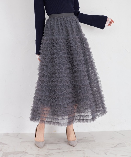 tocco closet(トッコ クローゼット)の「【ZOZO限定】ボリュームチュールフリルスカート(スカート・レディース・ブラック/アイボリー/グレー・M)」の22枚目の写真