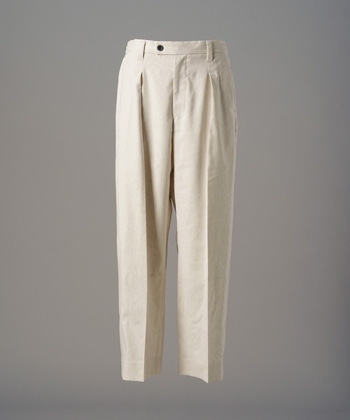 MAISON SPECIAL（メゾンスペシャル）の「《UNISEX》LINEN MIX Two-tuck Prime-Wide Tapered Slacks/リネンミックスプライムワイドツータックテーパードスラックス【MAISON SPECIAL/メゾンスペシャル】■セットアップ対応■（スラックス・メンズ・ブラック/ネイビー/アイボリー・2/1/0）」の2枚目の写真