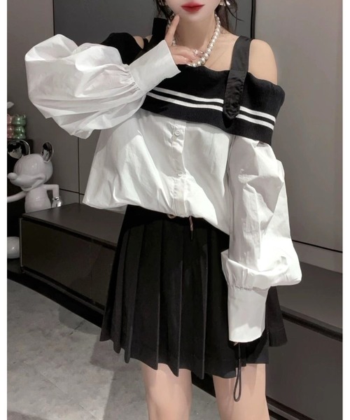 inst.ALL(インストール)の「異素材切り替えボーダーオフショルシャツ(シャツ/ブラウス・レディース・ホワイト・M)」の4枚目の写真