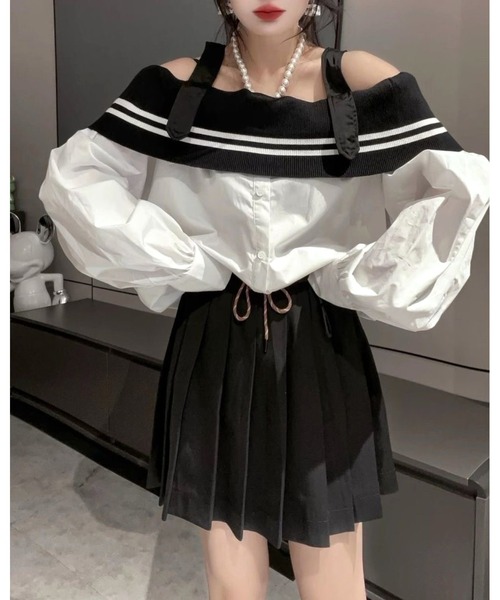 inst.ALL(インストール)の「異素材切り替えボーダーオフショルシャツ(シャツ/ブラウス・レディース・ホワイト・M)」の5枚目の写真