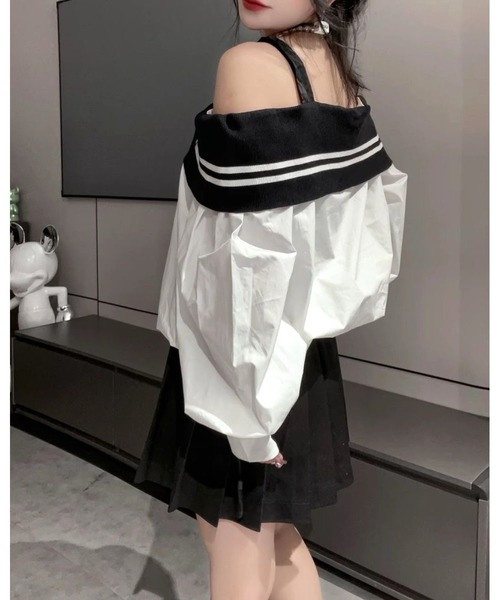 inst.ALL(インストール)の「異素材切り替えボーダーオフショルシャツ(シャツ/ブラウス・レディース・ホワイト・M)」の6枚目の写真