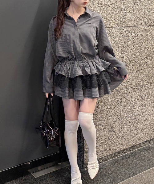 one after another NICE CLAUP(ワンアフターアナザーナイスクラップ)の「ティアードシャツワンピース(シャツワンピース・レディース・サックスブルー/オフホワイト/グレー・FREE)」の4枚目の写真