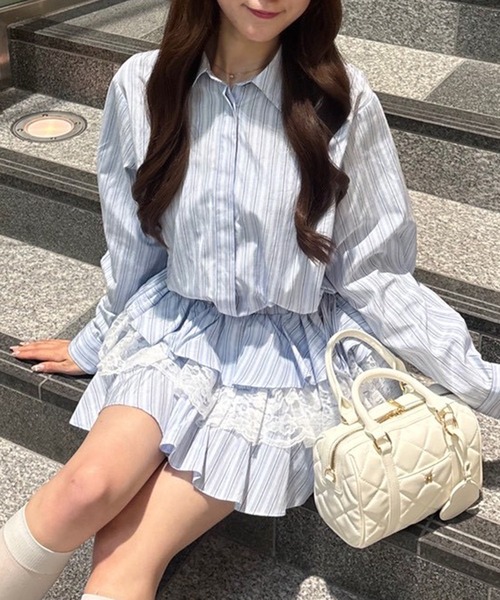one after another NICE CLAUP(ワンアフターアナザーナイスクラップ)の「ティアードシャツワンピース(シャツワンピース・レディース・サックスブルー/オフホワイト/グレー・FREE)」の15枚目の写真