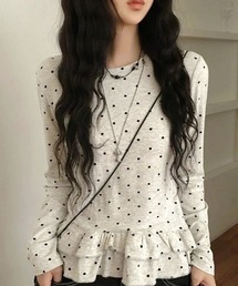 NO WAY（ノーウェイ）の「/Bz/ドットダブルフリル長袖ペプラムカットソー Y2K(MA/EKW149)（Tシャツ/カットソー）」