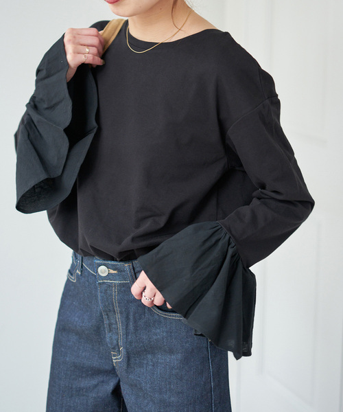 フリルスリーブクルーネックTEE 追加》フリルスリーブクルーネックTEE（Tシャツ/カットソー）｜Spick