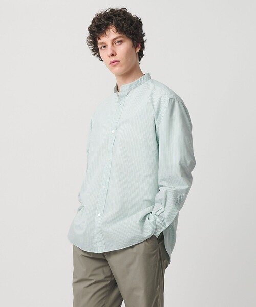 UNITED ARROWS(ユナイテッドアローズ)の「フェザーポプリン ストライプ バンドカラー シャツ(シャツ/ブラウス・メンズ・ライトブルー/ライム・S/XL/M/L)」の2枚目の写真