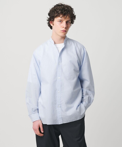 UNITED ARROWS(ユナイテッドアローズ)の「フェザーポプリン ストライプ バンドカラー シャツ(シャツ/ブラウス・メンズ・ライトブルー/ライム・S/XL/M/L)」の1枚目の写真