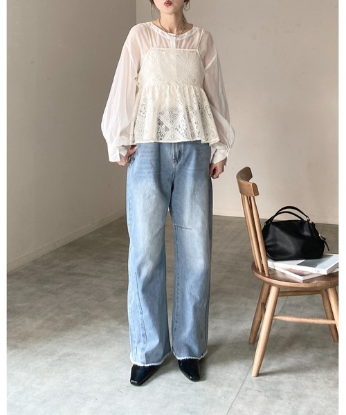 She's Closet(シーズクローゼット)の「バックリボン クロシェ編み風 レースキャミソール ペプラムトップス(キャミソール・レディース・ベージュ/ブラック/アイボリー・FREE)」の20枚目の写真