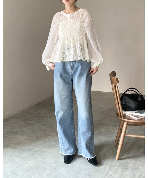 She's Closet(シーズクローゼット)の「バックリボン クロシェ編み風 レースキャミソール ペプラムトップス(キャミソール・レディース・ベージュ/ブラック/アイボリー・FREE)」の11枚目の写真