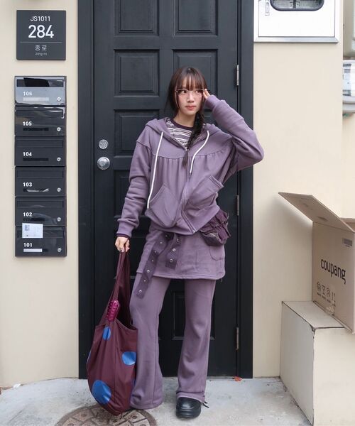 KIJIKO（キジコ）の「ke611-Bootcut Skirt Pants Purple（スウェットパンツ・レディース・パープル・FREE）」の2枚目の写真