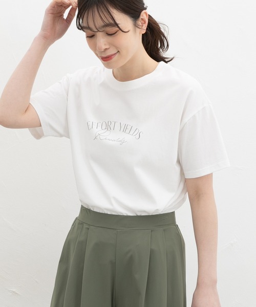 Honeys(ハニーズ)の「【ハニさら・接触冷感・UVカット・遮熱】きれいめロゴTシャツ(Tシャツ/カットソー・レディース・オフホワイト/ネイビー/ベージュ/ピンク/ブラック・LL/M/S/L)」の8枚目の写真