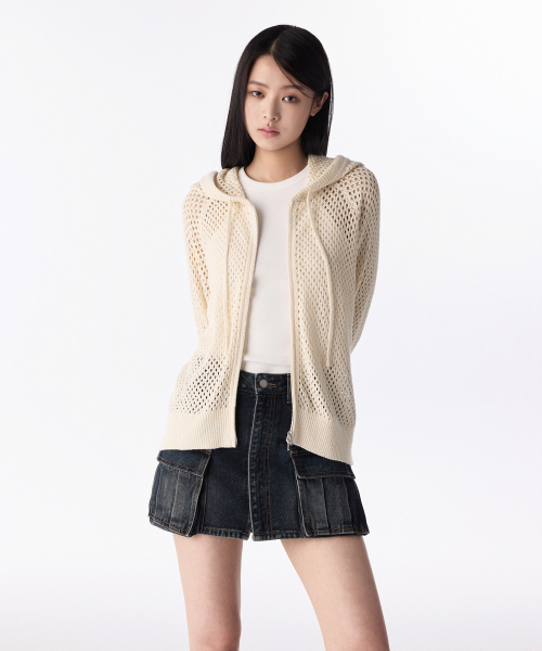 MUSINSA STANDARD WOMAN（ムシンサスタンダードウーマン）の「ウィメンズネットニットフードパーカー[クリーム]（パーカー・レディース・その他・M/L/S）」の3枚目の写真