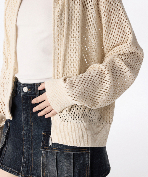 MUSINSA STANDARD WOMAN（ムシンサスタンダードウーマン）の「ウィメンズネットニットフードパーカー[クリーム]（パーカー・レディース・その他・M/L/S）」の7枚目の写真