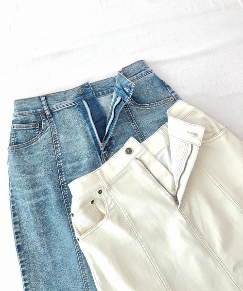 Q(キュー)の「ストレッチデニムナロースカート(スカート・レディース・ブルー/アイボリー・MEDIUM)」の11枚目の写真