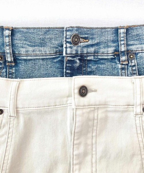 Q(キュー)の「ストレッチデニムナロースカート(スカート・レディース・ブルー/アイボリー・MEDIUM)」の9枚目の写真