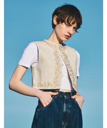 Bshop | INTO THE EAST｜コットンリネン 刺繍ベスト Beige WOMEN(ベスト)
