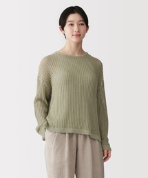 婦人 リネン混透かし編みワイドセーター