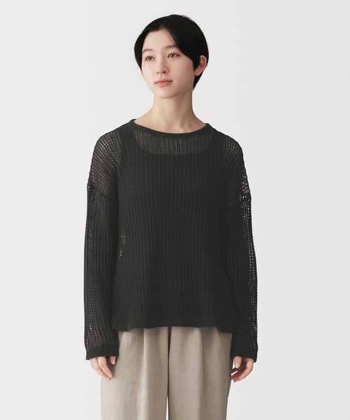 無印良品(ムジルシリョウヒン)の「婦人 リネン混透かし編みワイドセーター(ニット/セーター・レディース・チャコールグレー/ライトベージュ/スモーキーグリーン系・S/M/L/XL)」の1枚目の写真