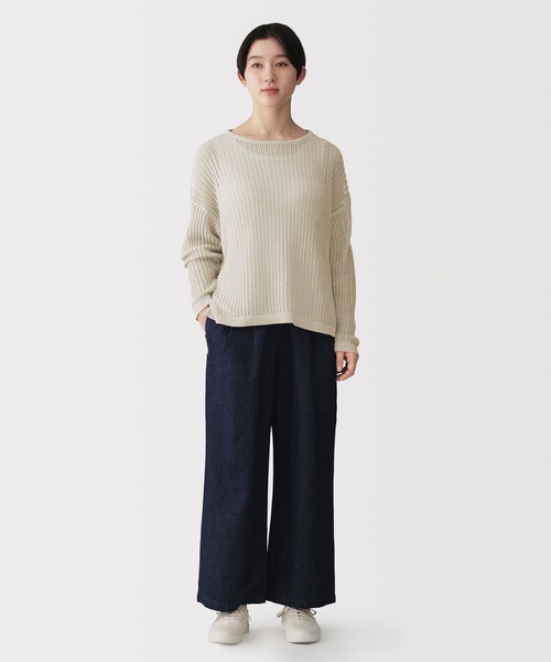無印良品(ムジルシリョウヒン)の「婦人 リネン混透かし編みワイドセーター(ニット/セーター・レディース・チャコールグレー/ライトベージュ/スモーキーグリーン系・S/M/L/XL)」の6枚目の写真