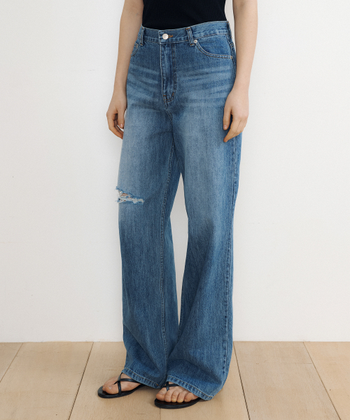 LUCIR ZU（ルシールズ）の「Distressed Wide-Leg Denim (blue)（デニムパンツ・レディース・その他・SMALL/MEDIUM）」の2枚目の写真
