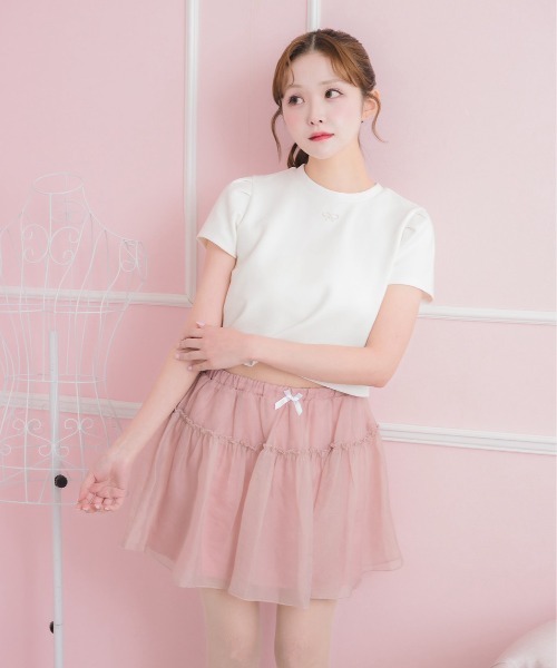 mili meili(ミリーメイリー)の「コットンリボントップス(Tシャツ/カットソー・レディース・ブラック/ピンク/ホワイト・FREE)」の1枚目の写真