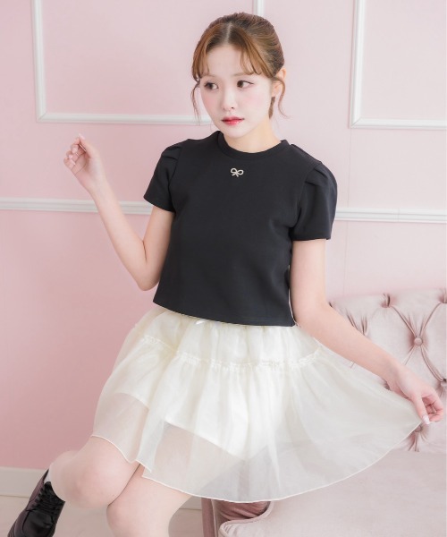 mili meili(ミリーメイリー)の「コットンリボントップス(Tシャツ/カットソー・レディース・ブラック/ピンク/ホワイト・FREE)」の2枚目の写真
