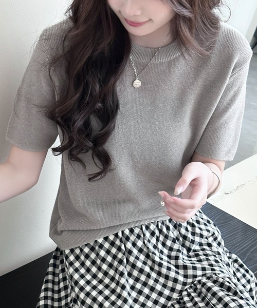 DAY CLOSET(デイ クローゼット)の「レイヤード即戦力。半袖 シアー リブ ニット プルオーバー レディース(Tシャツ/カットソー・レディース・アイボリー/ライトブルー/グレー/ブラック/ピンク・FREE)」の4枚目の写真