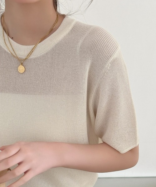 DAY CLOSET(デイ クローゼット)の「レイヤード即戦力。半袖 シアー リブ ニット プルオーバー レディース(Tシャツ/カットソー・レディース・アイボリー/ライトブルー/グレー/ブラック/ピンク・FREE)」の9枚目の写真