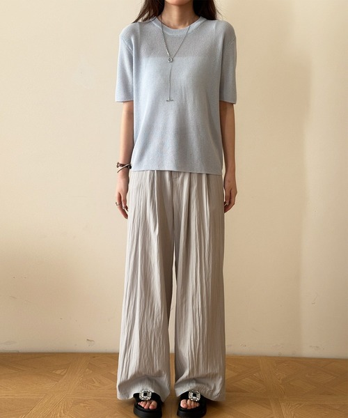 DAY CLOSET(デイ クローゼット)の「レイヤード即戦力。半袖 シアー リブ ニット プルオーバー レディース(Tシャツ/カットソー・レディース・アイボリー/ライトブルー/グレー/ブラック/ピンク・FREE)」の10枚目の写真