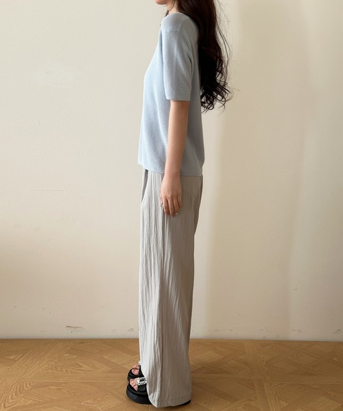DAY CLOSET(デイ クローゼット)の「レイヤード即戦力。半袖 シアー リブ ニット プルオーバー レディース(Tシャツ/カットソー・レディース・アイボリー/ライトブルー/グレー/ブラック/ピンク・FREE)」の11枚目の写真