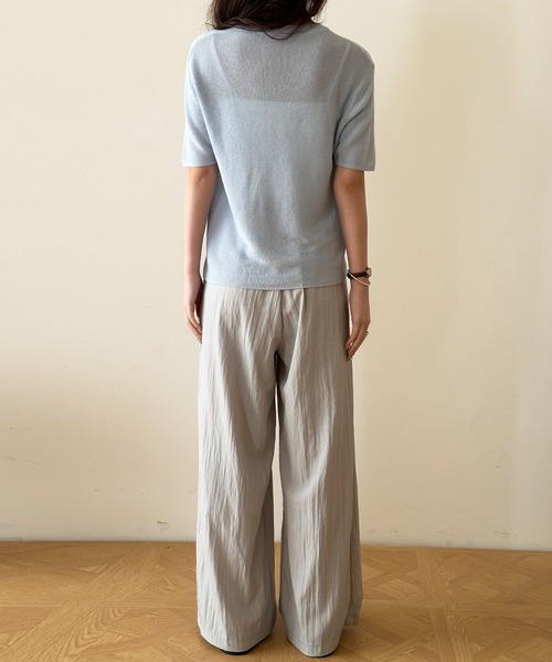 DAY CLOSET(デイ クローゼット)の「レイヤード即戦力。半袖 シアー リブ ニット プルオーバー レディース(Tシャツ/カットソー・レディース・アイボリー/ライトブルー/グレー/ブラック/ピンク・FREE)」の12枚目の写真