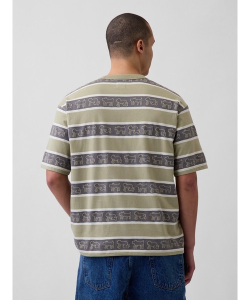 GAP(ギャップ)の「キース・ヘリング オーバーサイズ ストライプTシャツ(Tシャツ/カットソー・メンズ・グリーン・S/XS/L/XL/M)」の4枚目の写真