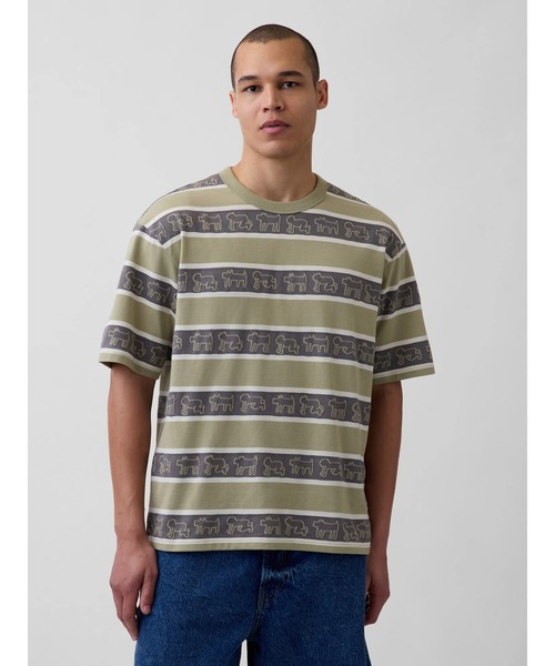 GAP(ギャップ)の「キース・ヘリング オーバーサイズ ストライプTシャツ(Tシャツ/カットソー・メンズ・グリーン・S/XS/L/XL/M)」の3枚目の写真